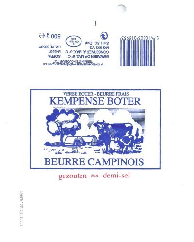 Beurre campinois kempense boter verse boter beurre frais gezouten demi-sel 500g B CO 122.1 CEE Belgique
2012-11-01