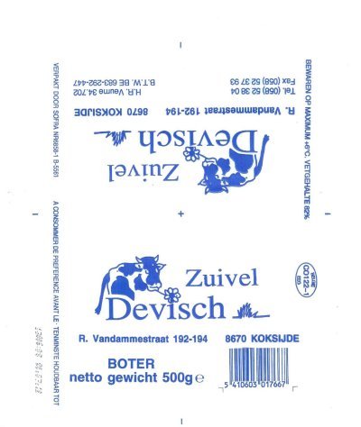 Devisch Zuivel boter 8670 Koksijde 500g BELGIE CO 122-1 EEG Belgique
2012-11-01