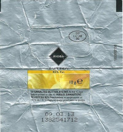 Rioba butter unsalted butter 10g DE BY 111 EG Allemagne exportation
2012-11-02