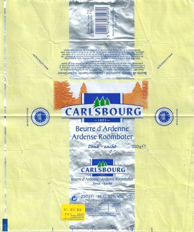 Carlsbourg beurre d'Ardenne Ardense roomboter doux zacht 250g BE L 352 CE Belgique
2012-12-12