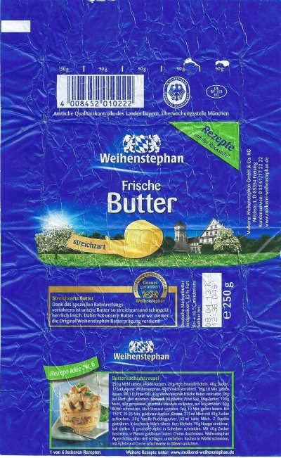 Weihenstephan frische butter 250g rezept idee nr. 6 DE BY 103 EG Bavière Allemagne
2013-05-23