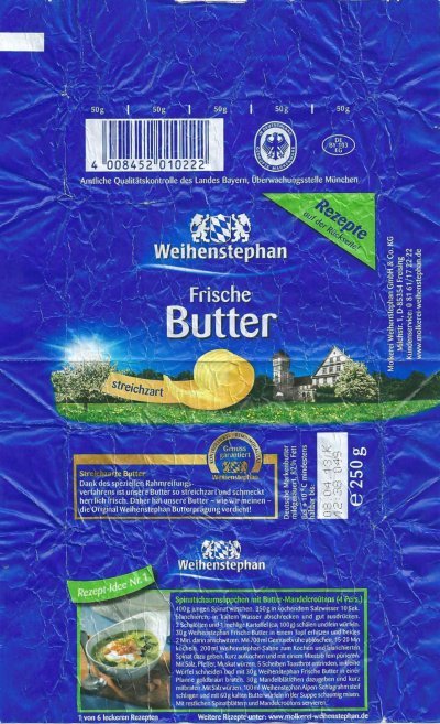 Weihenstephan frische butter 250g rezept idee nr. 1 DE BY 103 EG Bavière Allemagne
2013-05-23