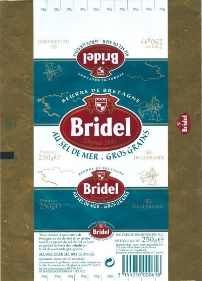 Bridel au sel de mer gros grains beurre de Bretagne sel de Guérande 250g F 35.239.05 CEE France
2013-06-04