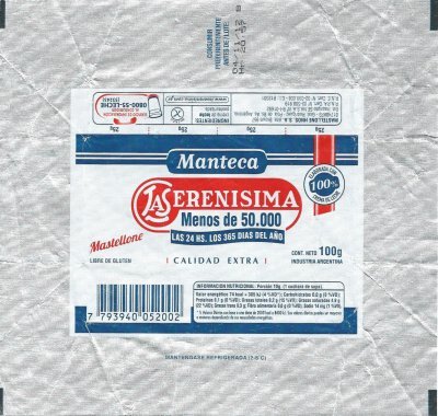 Manteca las erenisima menos de 50.000 mastellone 100g industria Argentina Argentine
2013-07-22