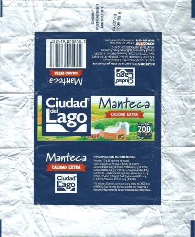 Ciudad del lago manteca calidad extra 200g industria Argentina Argentine
2013-07-22