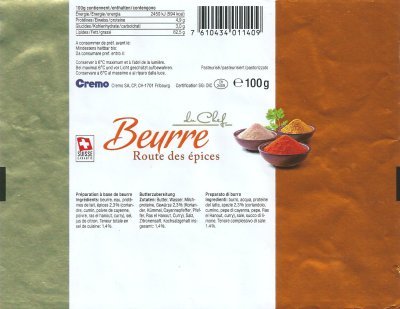 Cremo beurre du chef route des épices pasteurisé 100g CH 2409 Suisse
2013-07-25