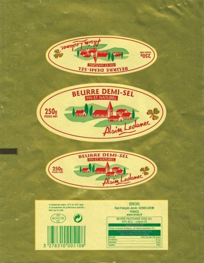 Alain Ledanec beurre demi-sel fin et naturel Briois 250g FR 62.510.102 CE Nord-Pas de Calais France
2013-07-31
