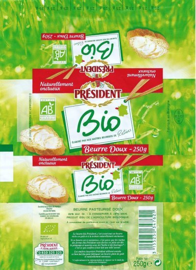 Président bio élaboré par nos maîtres beurriers de Retiers naturellement onctueux beurre doux 250g FR 35.239.005 CE Bretagne France
2013-07-31