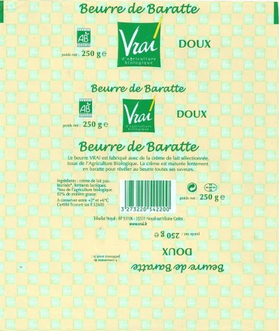 Vrai beurre de baratte doux agriculture biologique AB 250g FR 35.207.01 CE Bretagne France
2013-07-31