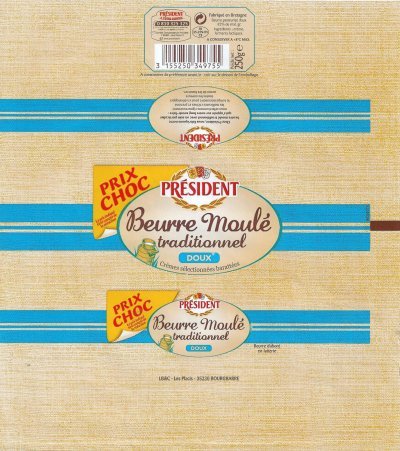 Président beurre moulé traditionnel doux crèmes sélectionnées barattées prix choc 250g FR 35..239.05 CE Bretagne France
2013-08-01