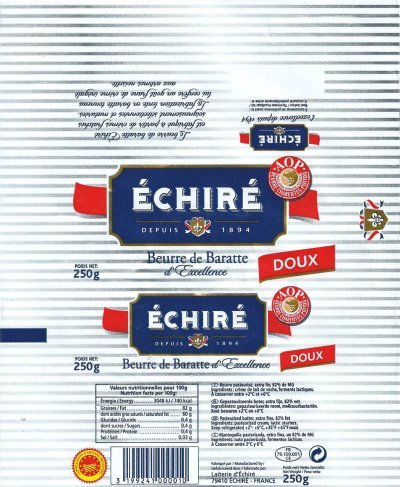 Echiré depuis 1894 beurre de baratte d'excellence doux AOP beurre Charentes-Poitou doux FR 79.109.001 CE Poitou-Charentes France
2013-08-08