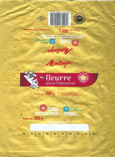 Montaigu beurre spécial professionnel Laiterie de Montaigu AOP beurre Charentes-Poitou 500g FR 85.217.001 Pays de Loire France
2013-08-09