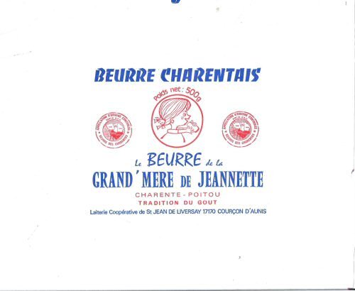 Le beurre de la grand'mère de Jeannette Charente-Poitou tradition du goût laiterie coopérative de St Jean de Liversay Courçon d'Aunis 500g Poitou-Chare
2013-12-05