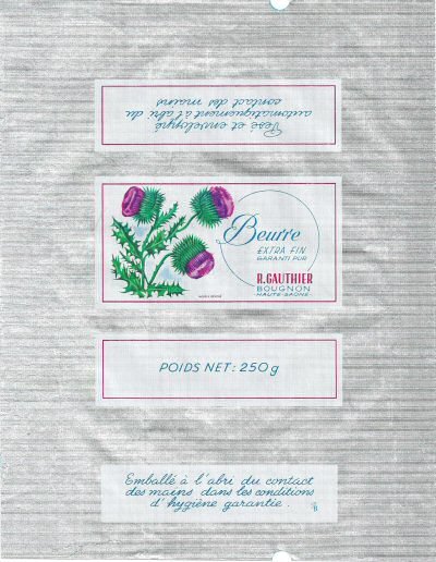 Beurre extra fin garanti pur R. Gauthier Bougnon Haute-Saône 250g Franche-Comté France
2013-12-16