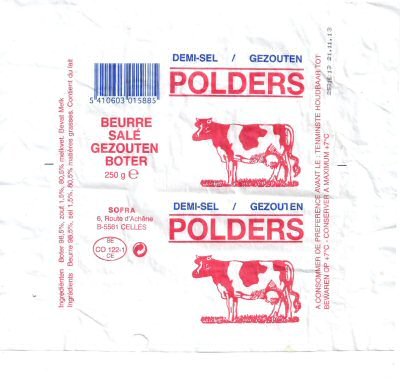 Polders beurre salé gezouten boter demi-sel Celles 250g BE CO 122-1 CE Belgique
2013-12-16