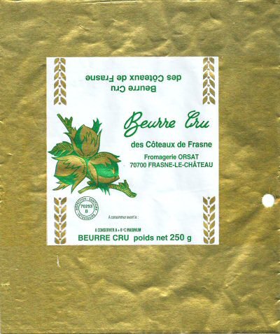 Beurre cru des côteaux de Frasnes fromagerie Orsat Frasne-le-Château 250g Franche-Comté France
2014-02-04