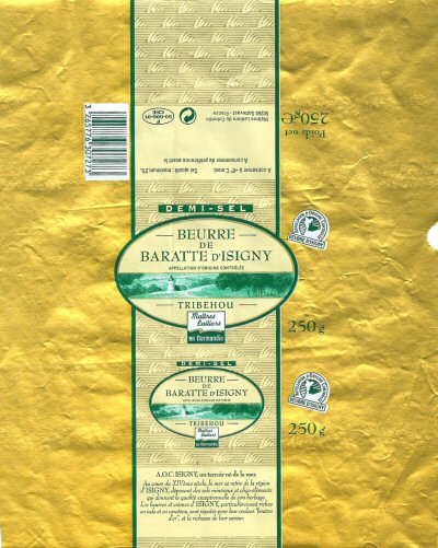 Beurre de baratte d'Isigny AOC Tribehou maîtres laitiers en Normandie 250g F 50.606.01 CEE France
2014-02-05
