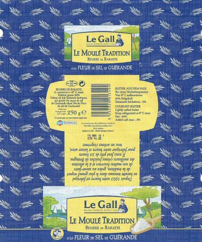 Le gall le moulé tradition à la fleur de sel de Guérande produit en Bretagne beurre de baratte sill entreprises 250g FR 29.232.093 CE France
2014-03-06