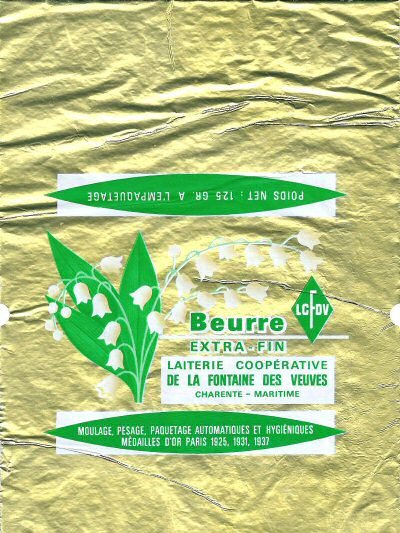 Beurre extra-fin laiterie coopérative de la Fontaine des veuves Charente-Maritime médailles d'or Paris 1925, 1931,1937 125g Poitou-Charentes France
2014-03-12