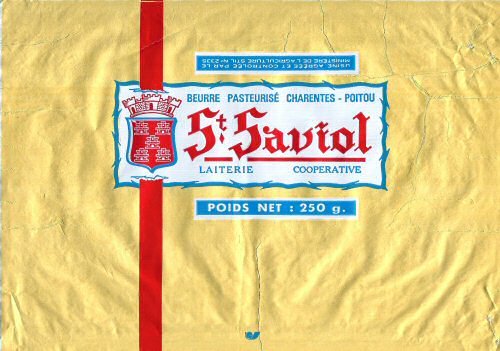 St Saviol beurre pasteurisé Charentes-Poitou laiterie coopérative usine agréée n° 2335 250g Poitou-Charentes France
2014-08-18
