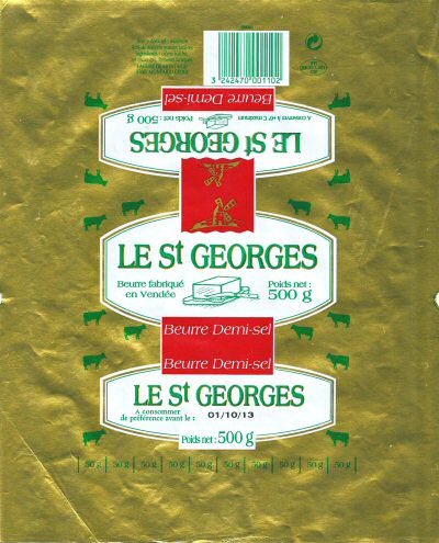 Le St Georges beurre fabriqué en Vendée beurre demi-sel laiterie de Montaigu 500g FR 85.217.001 CE Pays de Loire France
2014-08-19