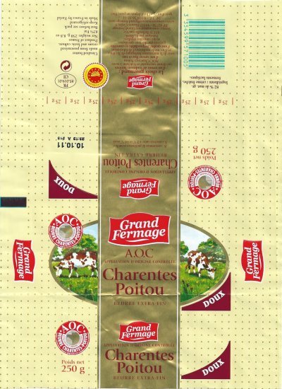 Grand fermage Charentes-Poitou AOC doux fabriqué par Eurial Poitouraine 85170 Belleville sur Vie 250g FR 85.019.10 CE Pays de Loire France
2011-08-09