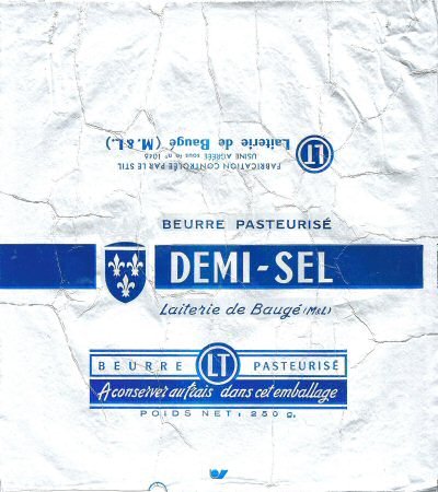 Laiterie de Baugé M & L beurre pasteurisé demi-sel 250g usine agréée n° 1046 Pays de Loire France
2014-11-11