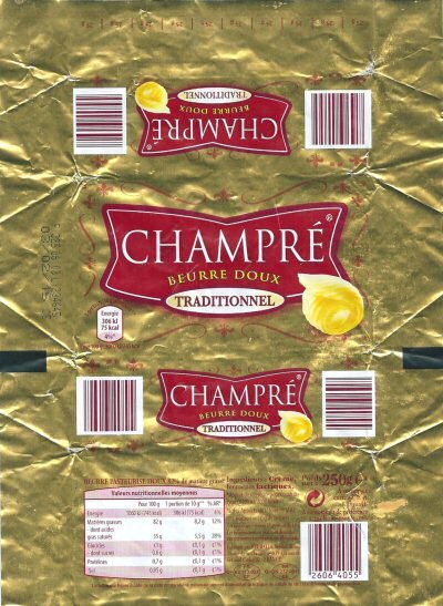Champré beurre doux traditionnel crèmes ferments lactiques 250g FR 63.113.051 CE ou FR 29.232.091 CE France
2015-03-02