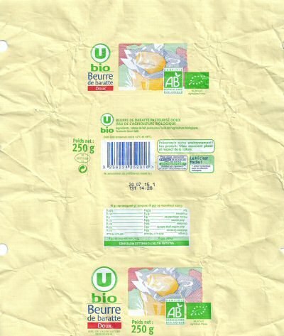 U bio beurre de baratte doux 250g FR 29.232.93 CE Bretagne France
2015-08-31