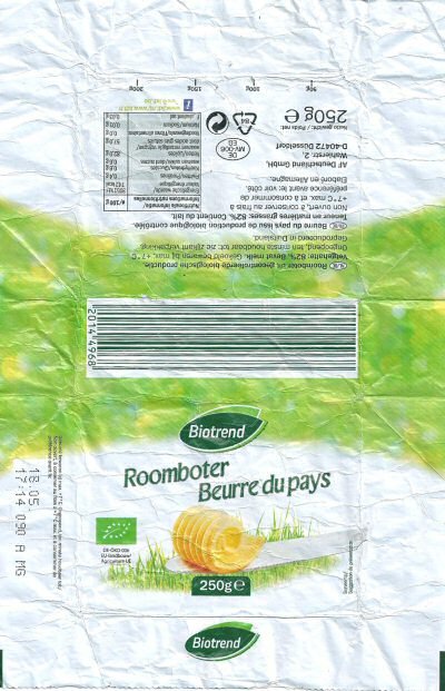 Biotrend roomboter beurre du pays 250g DE MV 006 EG Belgique
2015-12-16