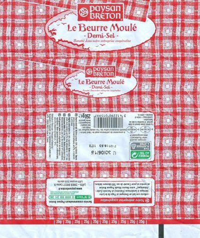 Paysan breton le beurre moulé demi-sel notre entreprise coopérative 250g FR 29.156.090 CE Bretagne France
2015-12-16