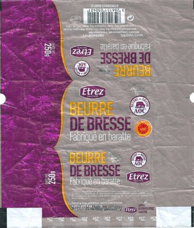 etrez beurrerie beurre de Bresse AOC 250g fabriqué en baratte FR 001.154.001 CE Rhône-Alpes France
2015-12-18