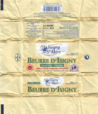 Beurre d Isigny demi-sel salted appellation d origine protégée Isigny Ste Mère FR 14.342.001 Normandie France
2015-12-21