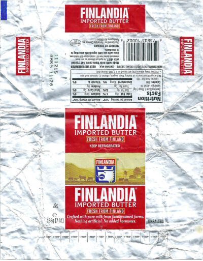 finlandia imported butter fresh from Finland unsalted 198g 7 oz FI 60310 EY Etats-Unis
2015-12-21