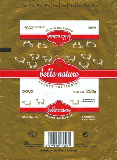 Belle nature beurre pasteurisé doux fabriqué en Franche-Comté 250g F 70.550.01 CEE France
2016-01-15