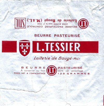 L. Tessier LT beurre pasteurisé laiterie de Beaugé usine agréée sous le n° 1046 125g Pays de Loire France
2016-10-05