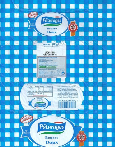 Pâturages beurre doux 500g FR 29.156.90 CE Bretagne France
2011-10-18