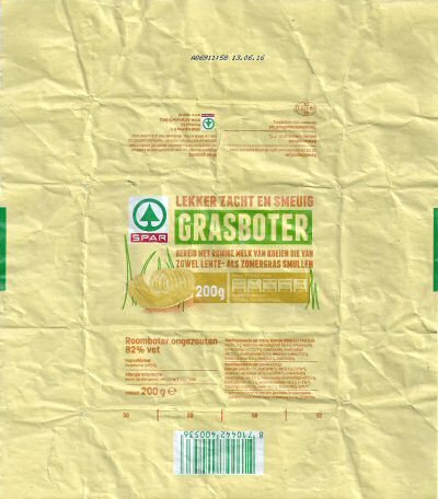 Spar grasboter lekker zacht en smevig 200g BE CO 122-1 CE Pays-Bas
2017-01-17