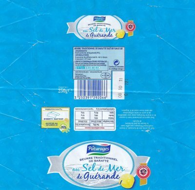 Pâturages beurre traditionnel de baratte au sel de mer de Guérande 250g FR 44.187.001 CE Pays de Loire France
2011-10-19