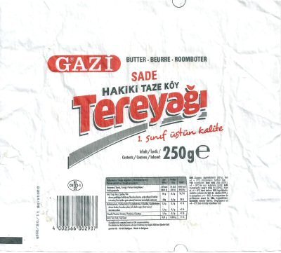 Gazi sade hakiki tazeköy tereyagi butter beurre roomboter 250g BE CO 122-1 CE 