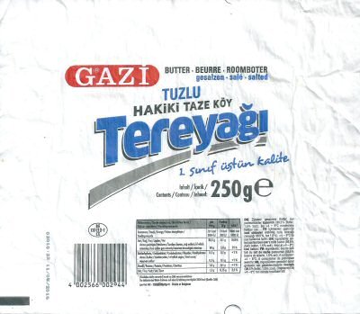 Gazi tuzlu hakiki tazeköy tereyagi butter beurre roomboter salé 250g BE CO 122-1 CE
2017-01-17