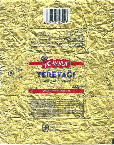 C Yayla Türk tereyagi deutsche markenbutter 250g DE SH 027 EG DE NI 086 CE 