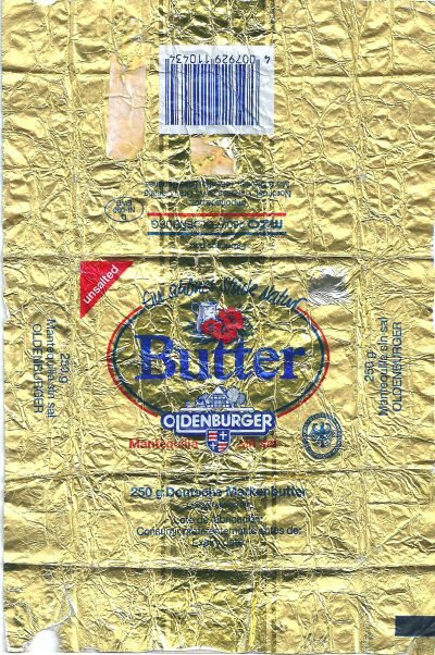 Butter Oldenburger ein schönes stück natur mantequilla sin sal unsalted D NI 090 EWG
2017-01-18