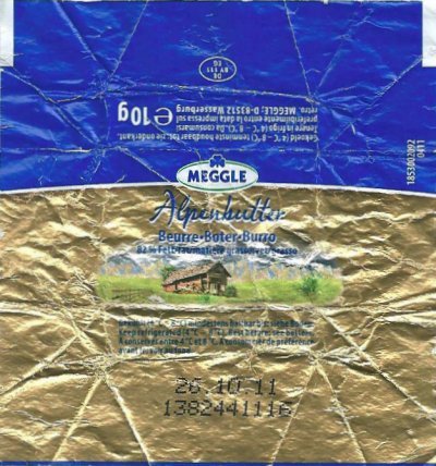 Meggle Alpenbutter 10g DE BY 111 EG Bavière Allemagne
2011-10-19