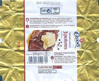 Les croisés spécialité au beurre 3 poivres 100g BE CO 437 E France
2017-06-07