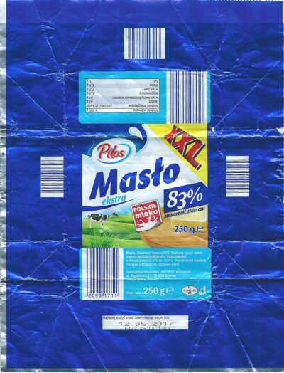 Pilos maslo ekstra XXL polskie mielko 83% 250g PL 20041601 WE Pologne
2017-08-02