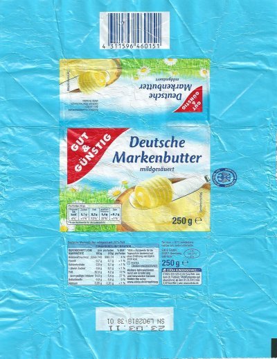 Deutsche markenbutter gut & günstig mildgesäuert 250g DE SN 016 EG Saxe Allemagne
2011-10-20
