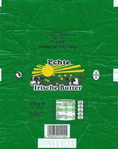 Echte irische butter 250g DE BE 9003 EG Berlin Allemagne
2011-10-20