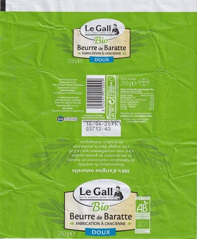 Le Gall maître beurrier depuis 1923 bio beurre de baratte fabrication à l ancienne doux 250g sill entreprises FR 29.232.093 CE Bretagne
2020-02-20
