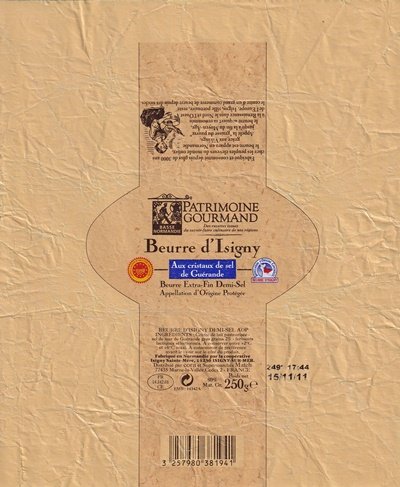 Beurre d Isigny aux cristaux de sel de Guérande beurre extra-fin demi-sel appelation d origine protégée patrimoine gourmand 250g FR 14.342.01 Normandie
2020-02-29